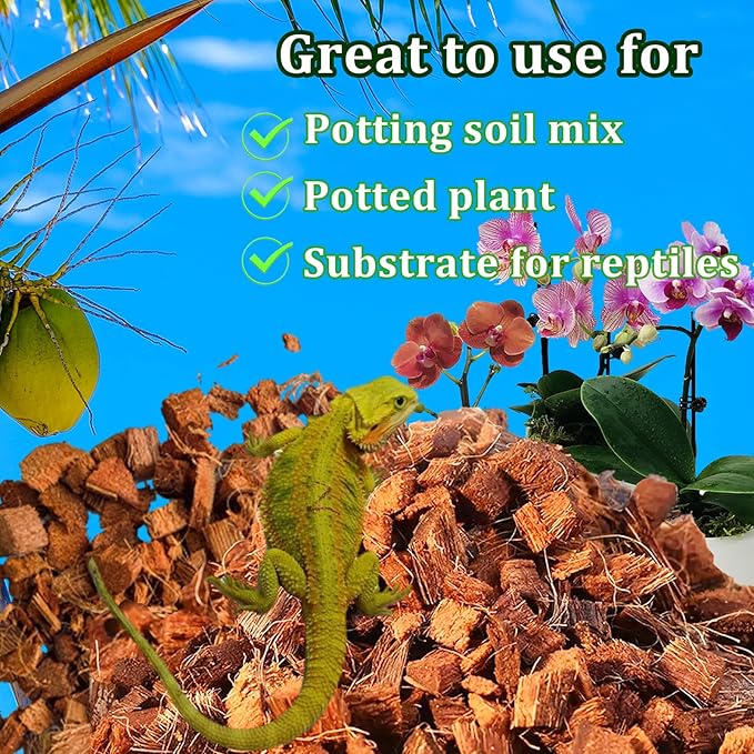 Coco Husk Chips Coconut Substrate for Garden Potting Soil Coconut Brick for Indoor Outdoor Flowers Plants Compressed Low EC Coco Husk Mulch for Garden Coconut Substrate for Reptiles