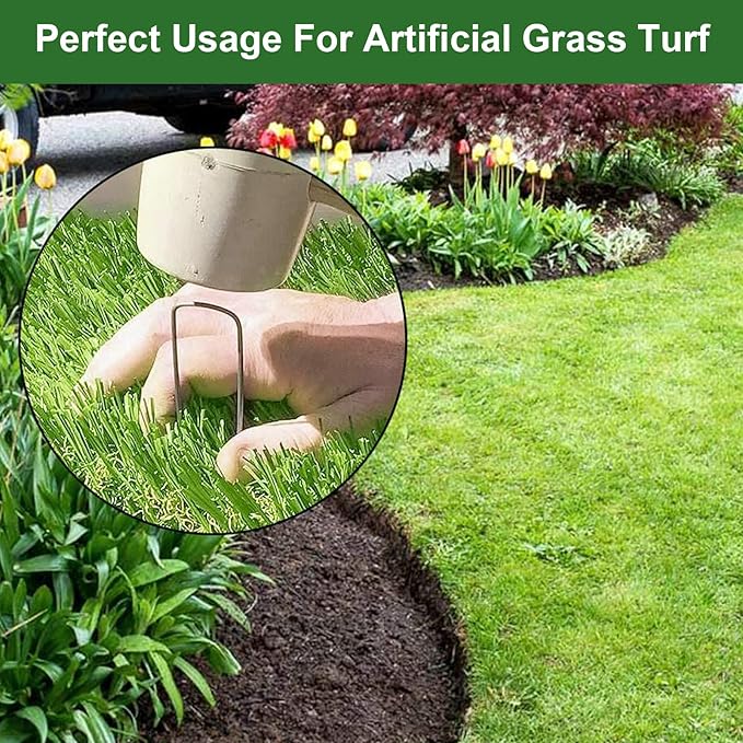 6 Inch Garden Stakes Galvanized Landscape Staples Green U-Type Turf Staples for Artificial Grass Rust Proof Sod Pins Stakes for Securing Yard Fences Weed Barrier Outdoor Tents Tarps (Silver 200)