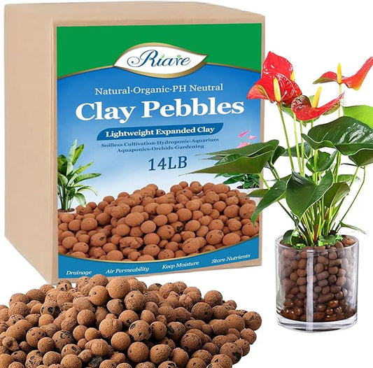 Riare 14 LBS Organic Expanded Clay Pebbles for Plants- 4mm-16mm Natural Leca Balls Lightweight Hydroponic Clay Pebbles Aggregate for Indoor Plants, Hydroponic Growing, Plants Drainage, Aquaponics