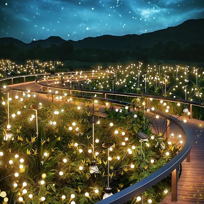 AOSEA Larger Bulbs Solar Garden Lights Outdoor, 2 Pack 18 LED Solar Firefly Lights Fairy Swaying by Wind for Outside, IP67 Waterproof,for Patio Garden Yard Walkway Sidewalk, Black
