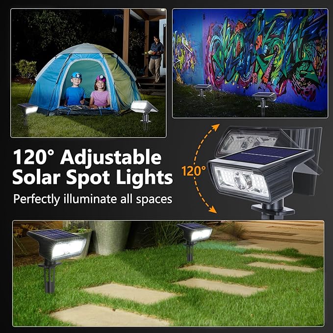 Toodour Solar Spot Lights Outdoor, 6 Pack Christmas Lights With 2 Modes, Waterproof Solar Powered Flood Landscape Lighting for Yard Garden Pathway Walkway Xmas Decor - Cool White