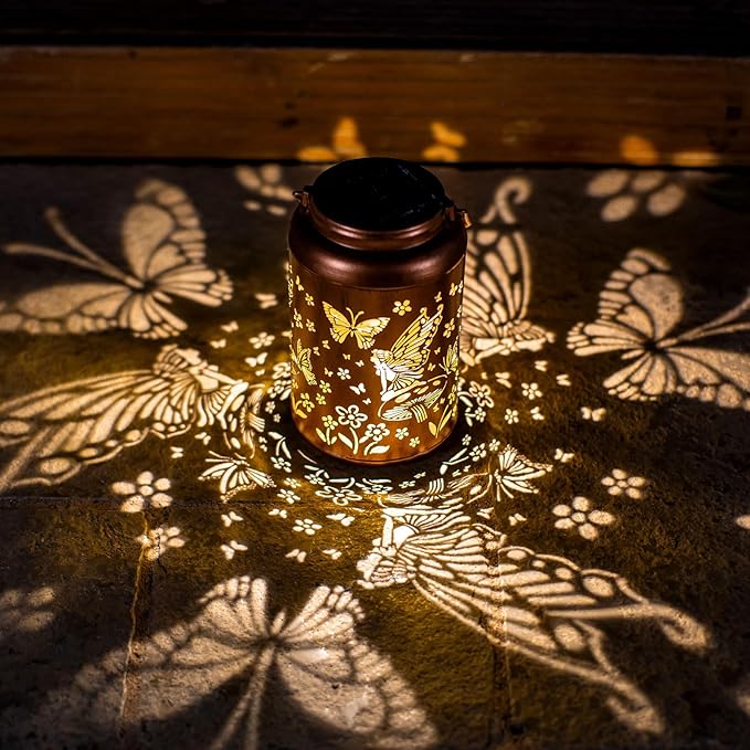 2pack Solar Lanterns Outdoor Waterproof Hanging Butterfly Lights LED Metal Fairy Lantern Decorative Garden,Patio,Landscape,Walkway,Festival Christmas Decor Gifts for Women Mom Grandma