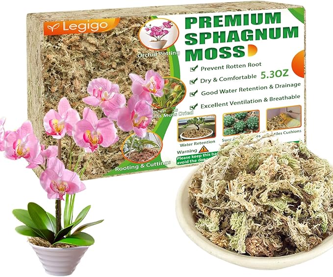 Legigo 5.3oz Premium Sphagnum Moss Potting Mix- Natural Succulent Carnivorous Plants Moss Dried, Plant Growing Medium for Orchid Succulent Sarracenia Orchid Gardening Plants Reptiles, 6 QT