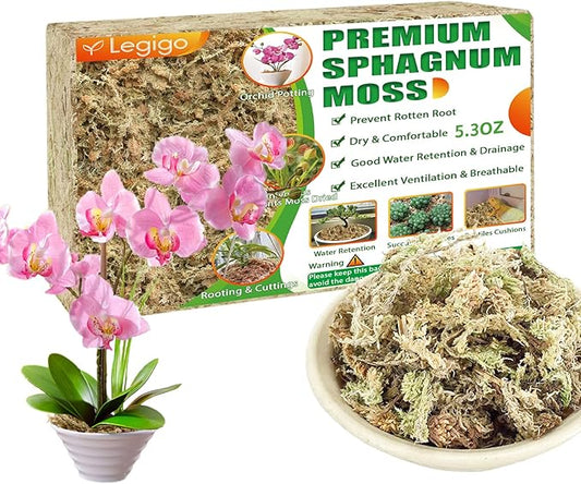 Legigo 5.3oz Premium Sphagnum Moss Potting Mix- Natural Succulent Carnivorous Plants Moss Dried, Plant Growing Medium for Orchid Succulent Sarracenia Orchid Gardening Plants Reptiles, 6 QT