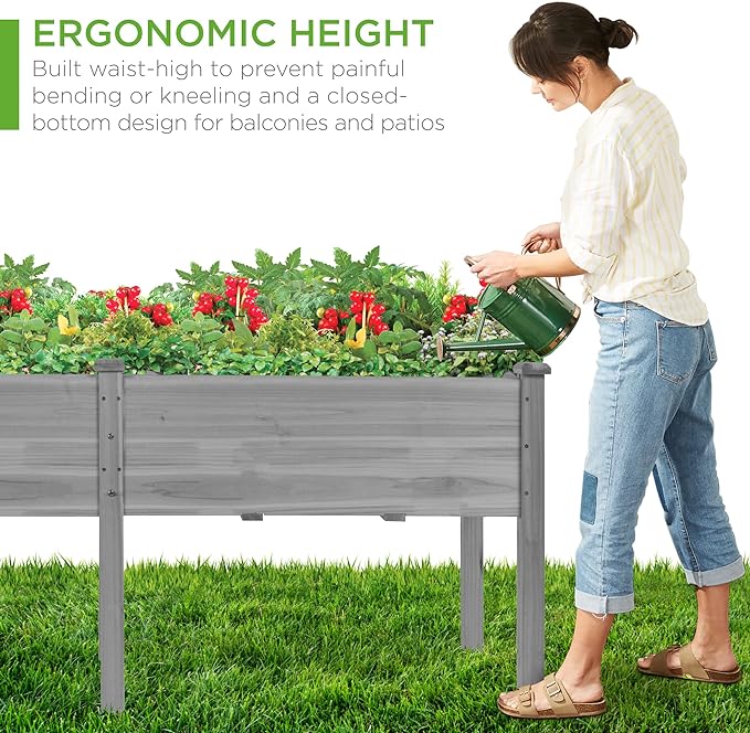 Best Choice Products 72x23x30in Raised Garden Bed, Elevated Wood Planter Box Stand for Backyard, Patio, Balcony w/Divider Panel, 6 Legs, 300lb Capacity - Gray