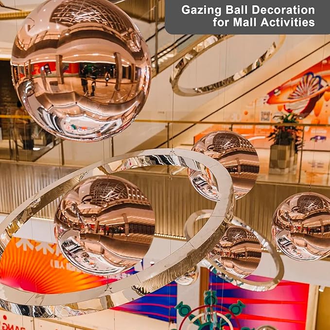 Nerien Gazing Ball, Stainless Steel Garden Mirror Globe, Polished Ornament Sphere, Hollow Floating Reflective Hemisphere, for Home Outdoor Pond Housewarming Swimming Pool Decoration, Gold, 10Pcs