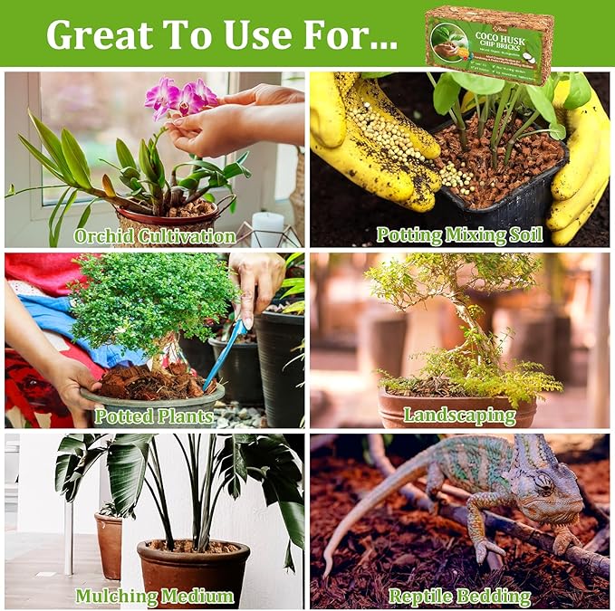 Riare 8 Pack Coco Chips Substrate for Plants- 8.8lb 100% Organic Coconut Husk Brick with Low EC and pH Balanced, High Expansion Coconut Substrate Coco Husk Mulch for Garden Flowers, Herbs, Planting