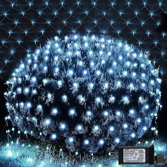Christmas Decorations Net String Light Outdoor, 14.8ft x 5ft 300 LED White Net Lights Connectable 8 Modes Fairy Mesh Light Plug in for Bushes Tree Garden Home Party Halloween Christmas Decor