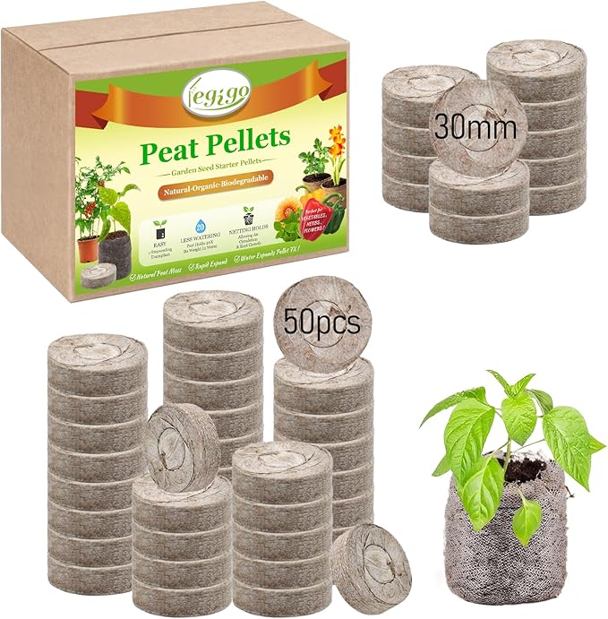 Legigo 50 Pcs 30mm Seed Starter Peat Pellets Pods for Seedlings- Compressed Seed Starting Pellets Seed Starter Pods Plugs Soil Peat Pods for Starting Seeds, Garden Planting Herb Flower Vegetables