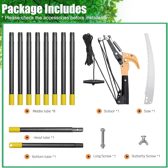 Pole Saws for Tree Trimming, 13.7 FT Manual Tree Trimmer Long Handle Pruner, Extendable Pole Pruners for Tree Trimming, Sharp Steel Blade and Scissors for High Branches Trimming