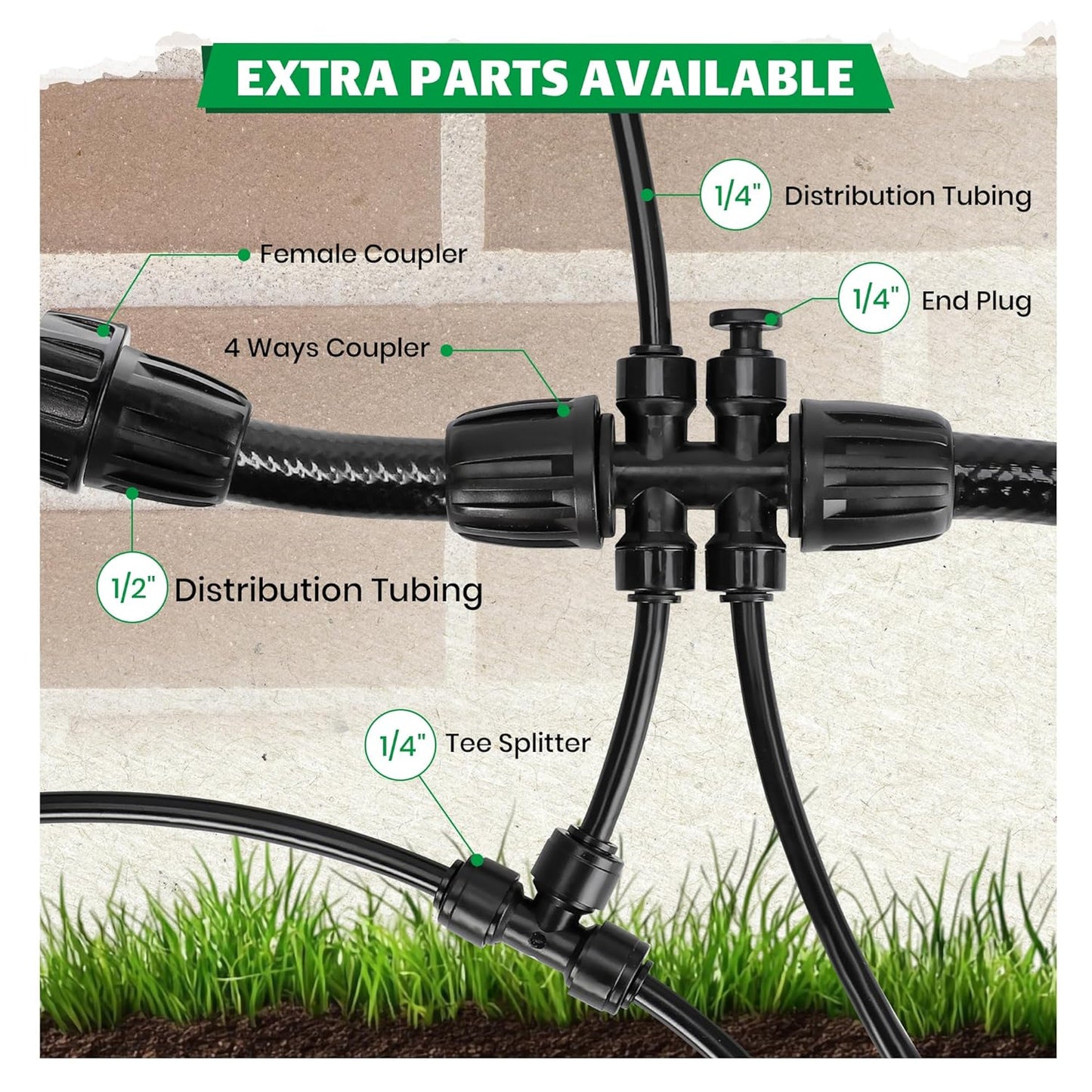 Bonviee 20-Pack Drip Irrigation Emitters- 1/4" Push-to-Connect Precision Irrigation Stakes - Low Flow Garden Watering System for Vegetables, Shrubs & Flower Beds