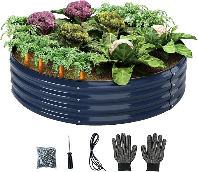 Galvanized Metal Planter Round Raised Garden Bed Kit for Gardening Outdoor，2x2x1ft Planter Grow Garden Box Raised Flower Bed，Round Galvanized Planter Outdoor Metal Fire Pit Ring