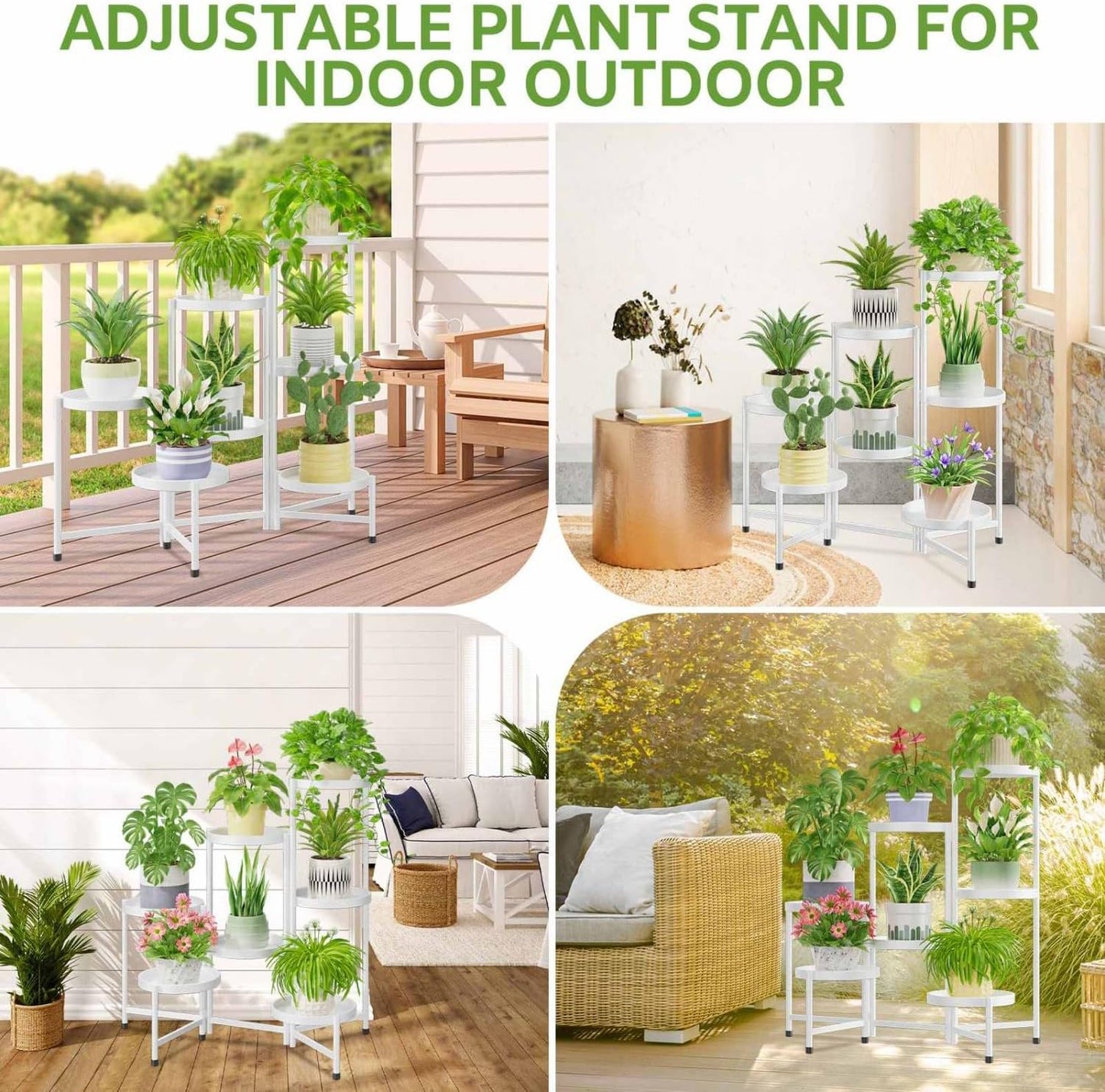 iDavosic.ly 7 Tier Large Plant Stand Indoor, 10 Inch Wide Tall Corner Metal Plant Stands Outdoor for Multiple Plants, Folding Tiered Flower Display Holder Rack Shelf, White