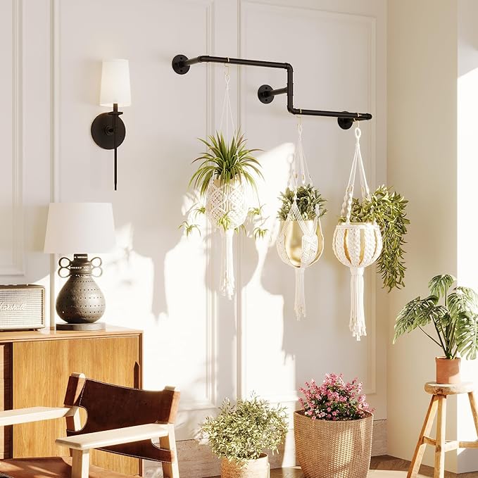 Bamworld Hanging Planters for Indoor Plants Plant Hanger Indoor Hanging Plant Holder Window Plant Shelves Metal Rod(Pot&Plant Not Included) 37in