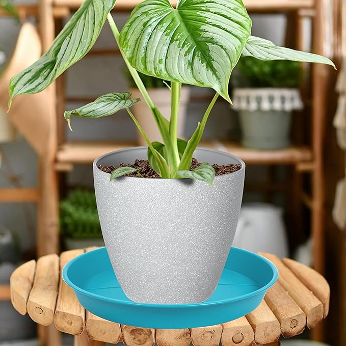 2 Pack of Plant Saucer Tray 14 inch, Heavy Duty Plastic Pot Plant Drip Trays Saucers for for Indoors Outdoor, Plant Water Tray for Planters 13-14" (14", Light Blue)
