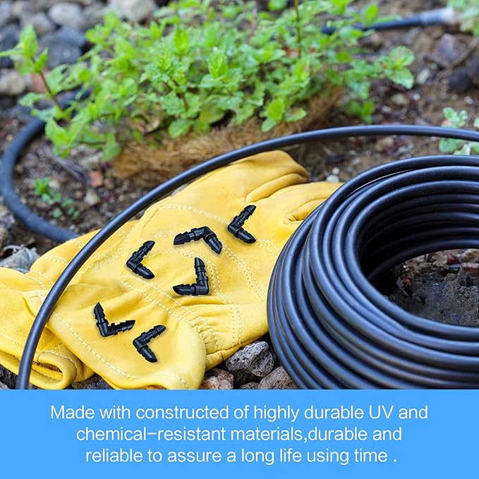 70 Pack Drip Irrigation Barbed Elbow Fittings,Barbed Connector Fits Universal 1/4" Drip Tubing, 90 Degree Drip Line Corner for Drip or Sprinkler System