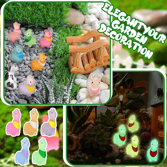 Poen 50 Pcs Resin Miniature Alpaca Figurines Glow in Dark Luminous Mini Animals Alpaca Llama for Garden Landscape Aquarium Dollhouse Decor(Cute Style)