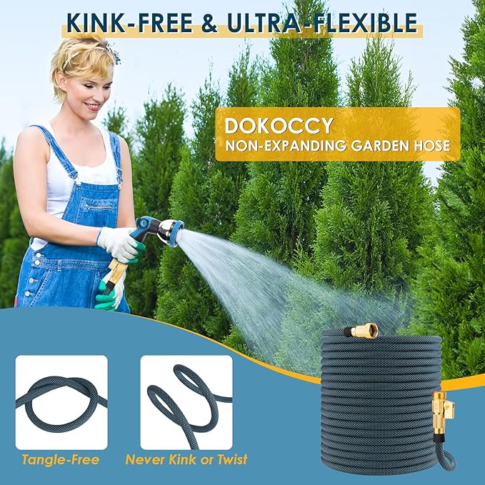 Non-Expanding Garden Hose 150 ft, Flexible Kink Free Water Hose with 10 Watering Spray Nozzle, Lightweight Hose Pipe, Leak-Proof, Durable, 3/4" Brass Alloy Connector, Portable Storage Strap