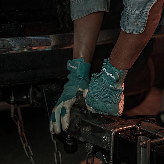 Wells Lamont Women's Hybrid Work/Gardening Gloves | Water-Resistant HydraHyde Leather | Large (3204L), Aqua