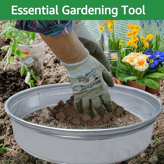 19" * 19" Extra Large Soil Sifter for Gardening, Compost Sifter,Galvanized Garden Sieve,Dirt Sifter,Rocks Sifter,Leaves Sifter,Pellet Sifter,Gravel Sifter