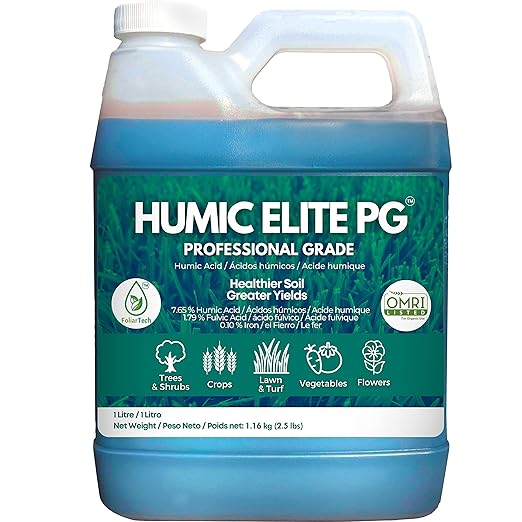 Humic Acid Organic Lawn Fertilizer - Fulvic Humic Mineral Blend for Trees, Shrubs, Ornamentals, Vegetables & Crops - Enhancer & Garden Soil Conditioner by FoliarTech, 34 OZ