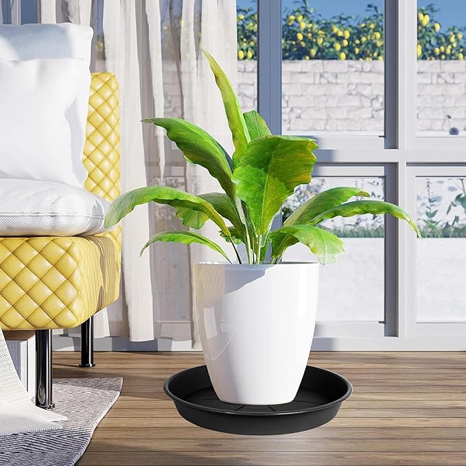 3 Pack of Plant Saucer Tray 16 inch, Heavy Duty Plastic Pot Plant Drip Trays Saucers for for Indoors Outdoor, Plant Water Tray for Planters 14-16" (16", Black)