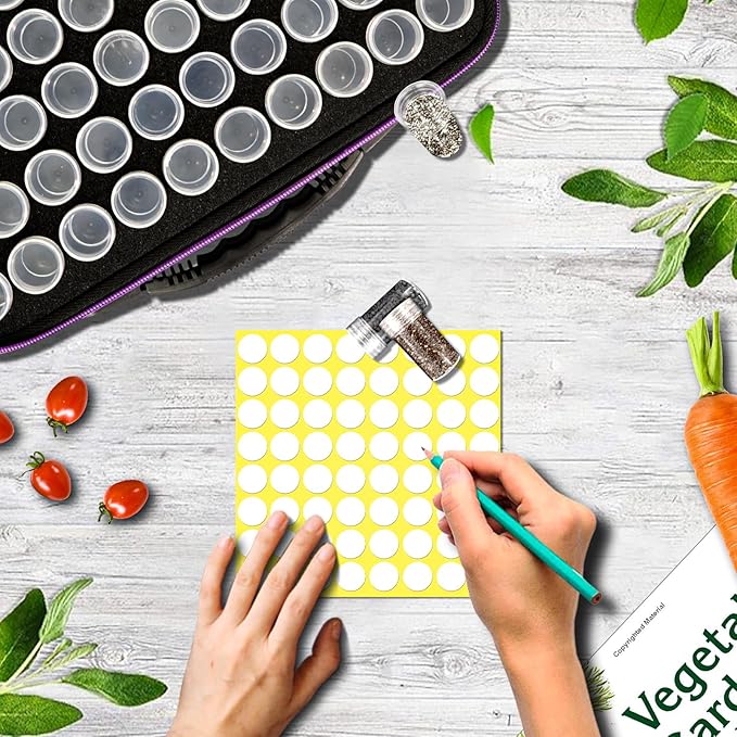 60 Slots Seed Storage Organizer with 10 Seed Envelopes, Portable Seed Storage Box with Label Stickers Zipper Bag,Seed Storage Container for Flower Plants Vegetable Garden(60 Jars)