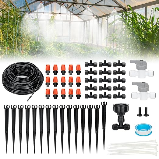60FT Garden Watering System, Yomile New Quick-Connect Automatic Garden Watering Misting System, Blank Distribution Tubing, Saving Water Automatic Irrigation Equipment for Patio Lawn