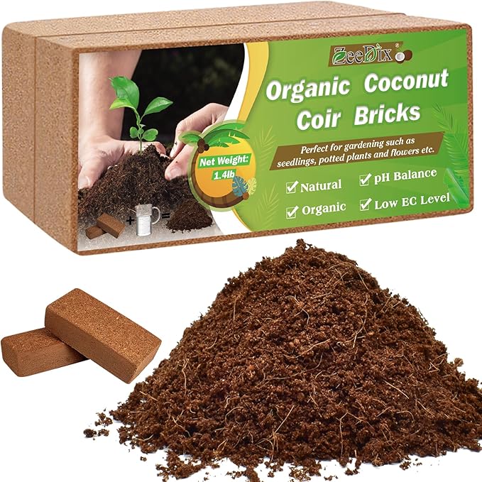 ZeeDix 2 Pcs Premium Coconut Coir Compressed 100% Organic Coco Coir Brick with Low EC and pH Balance for Plants Gardening Herbs