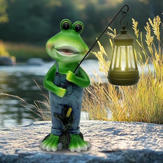 Solar Lantern Garden Statues Decor, Outdoor Frog Figurine Lights for Yard Patio Decoration - Unique Christmas Housewarming Gift for Grandma Wowen Mom