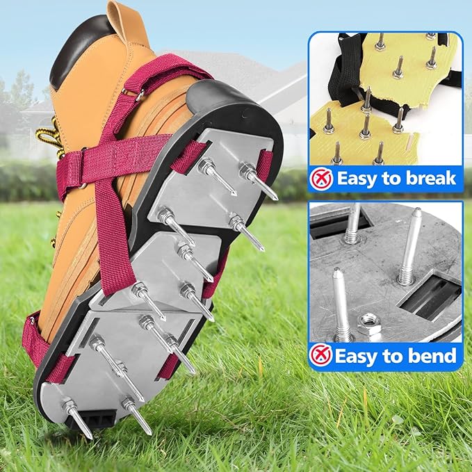 Lawn Aerator Shoes for Grass - Pre-Assembled Grass Aerator Shoes for Lawn - Soil Yard Aerator Tool for Aerating Patio Garden, Red