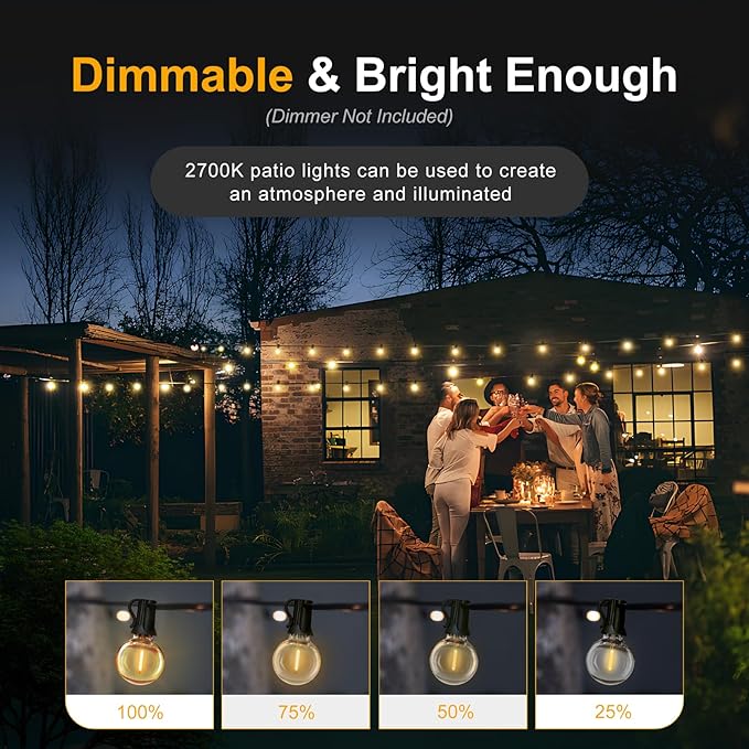XURISEN Outdoor String Lights, 23FT LED Patio Lights for Outside with 8 Shatterproof G40 Globe Bulbs UL Listed IP65 Waterproof Hanging Lighting for Backyard Balcony Bistro Party Decor
