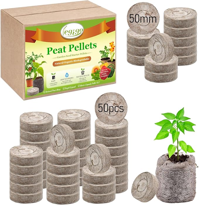 Legigo 50 Pcs 50mm Seed Starter Peat Pellets Pods for Seedlings- Compressed Seed Starting Pellets Seed Starter Pods Plugs Soil Peat Pods for Starting Seeds, Garden Planting Herb Flower Vegetables