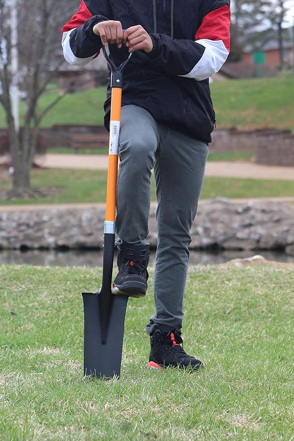 Ashman Drain Spade Shovel (2 Pack) - 48 Inches Long Handle Spade with D Handle Grip - Durable Handle with a Thick Metal Blade - Multipurpose Premium Quality Orange Shovel.