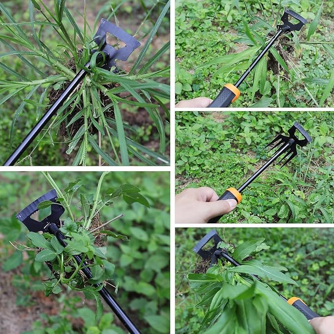 Weed Removal Tool, 2025 New Garden Weeding Tools Manganese Steel Hand Weeder Tool with Handle, 4 Teethes Dual Purpose Manual Weeders Tool Weed Pulling Tool for Garden (Six Teeth)