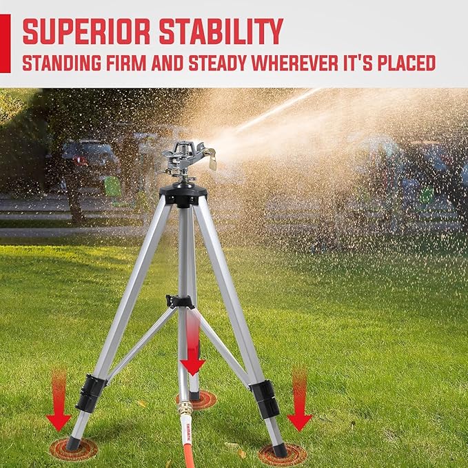YAMATIC Impact Sprinkler on Tripod Base, 360 Degree Large Area, Heavy Duty Adjustable Pulsator Sprinkler for Lawn Yard and Grass, Spray up to 20-90ft (36inch) Zinc Head, 2Pcs