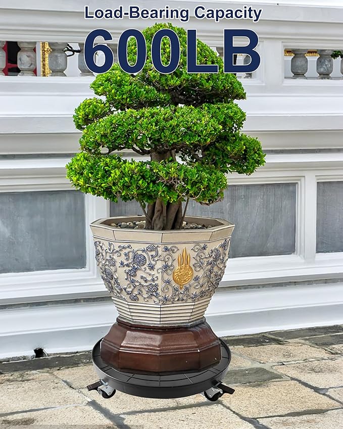 20 Inch Plant Caddy with Wheels Outdoor Indoor, Extra Large Rolling Plant Stand for 600lb Heavy Duty Flower Pots, Round Plant Rollers Lockable Potted Planter Dolly, Black