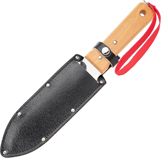 NJP651 Hori Weeding & Digging Knife-Hardened HRC58 Edition, Authentic Tomita (Est. 1960) Japanese Stainless Steel, 7.25" Blade, Wood Handle, w/Premium Leather Sheath