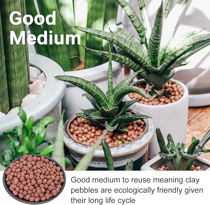 11LB LECA Explanded Clay Pebbles, 14-16mm Lightweight Clay Aggregate for Hydroponic Growing, Premium Grow Media for Orchids, Aquaponics Plants and Horticultural Drainage, Natural