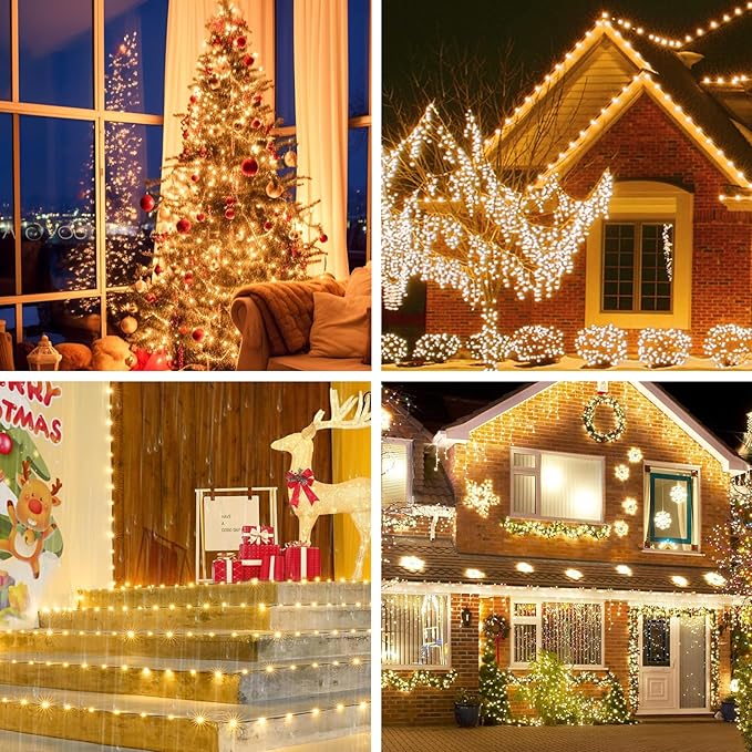 Solar Christmas Lights Outdoor, Upgraded 212FT 640LED Solar Power Christmas Lights with Remote,19 Modes Waterproof Solar String Lights for Outside Garden Home Christmas Decorations (Warm White)