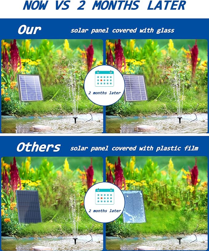 Biling Solar Fountain for Bird Bath, Solar Panel Kit Outdoor Solar Water Pump with 4ft Tubing for Hummingbird Bath, Small Pond and Fish Tank