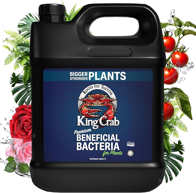 King Crab Root Stimulator for Plants, Ultra Concentrated OMRI Organic Bacteria, 275 Million Organisms per ml, Roses, Tomatoes, Houseplants, Soil Conditioner, Soil Activator, Soil Microbes