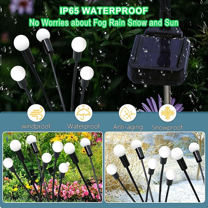 Kohlrabi Solar Garden Lights Outdoor, 6 Pack 60 LED Firefly Lights, Waterproof, Sway by Wind, for Yard, Patio, Backyard, Garden, Planter, Flower Bed, Pathway Decoration