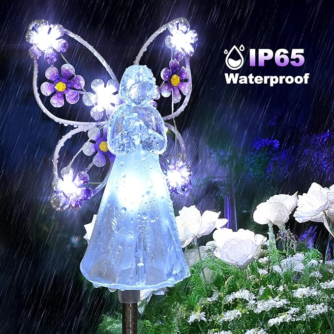 Solar Angels for Cemetery, Fairy Angel Solar Powered Fairy Waterproof Light, 2pcs LED Outdoor Decorative Light, Grave Decorations for Cemetery, Solar Lights for Outside Gardening Supplies
