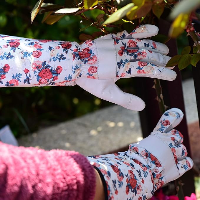 Vgo... 1-Pair Natural Genuine Goatskin Leather Gardening Gloves, Long Cuff Protection, High Dexterity Grip Gloves (Size S, White, GA9658-W)