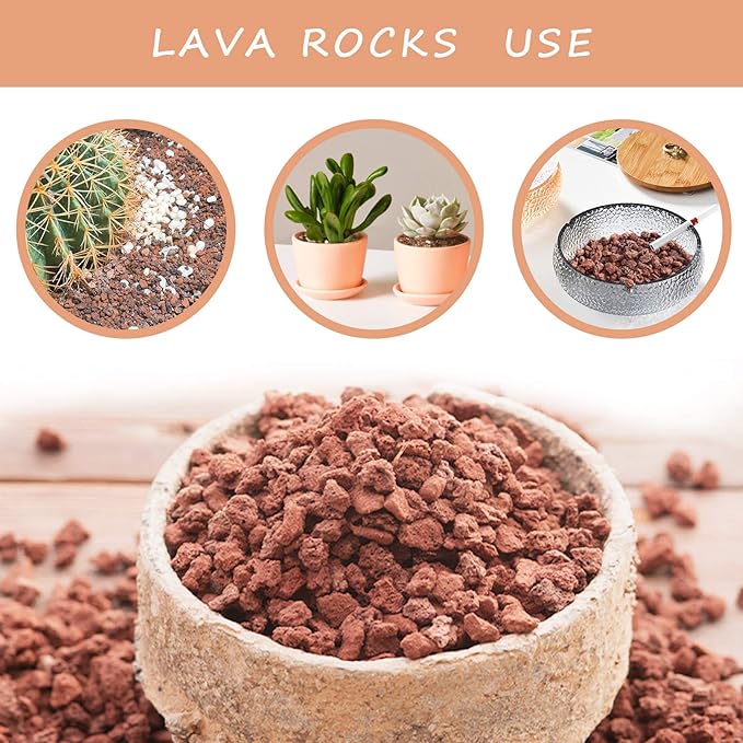 Red Lava Rocks for Plants -100% Pure Volcanic Rock No Dyes or Chemicals-Best Lava Stones Top Dressing for Cacti Succulents Plants,Bonsai-5LBS