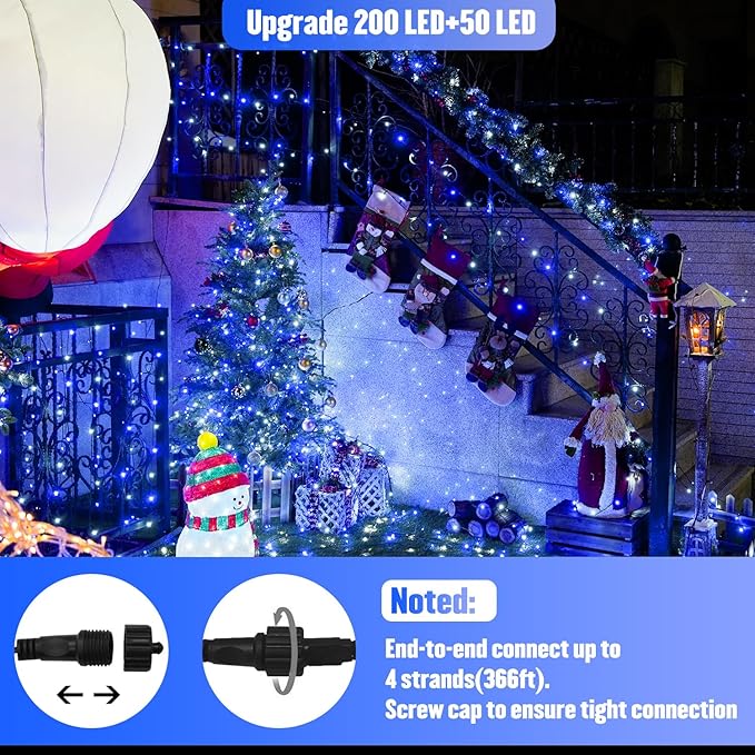 JMEXSUSS 250LED Christmas String Lights 91.5ft Extendable Green Wire Christmas Lights Outdoor Waterproof, 8 Modes LED String Lights Indoor for Tree Wedding Party Garden Patio Decoration, Blue & White