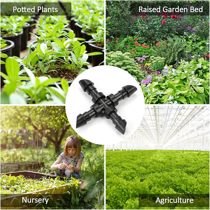 30 Pieces 1/4" Drip Irrigation Cross Fittings, 1/4'' Drip Line Double Barbed Cross Tee Connectors for 1/4 Inch Irrigation Tubing 4-way Cross T Fittings for Garden Drip Sprinkler Systems