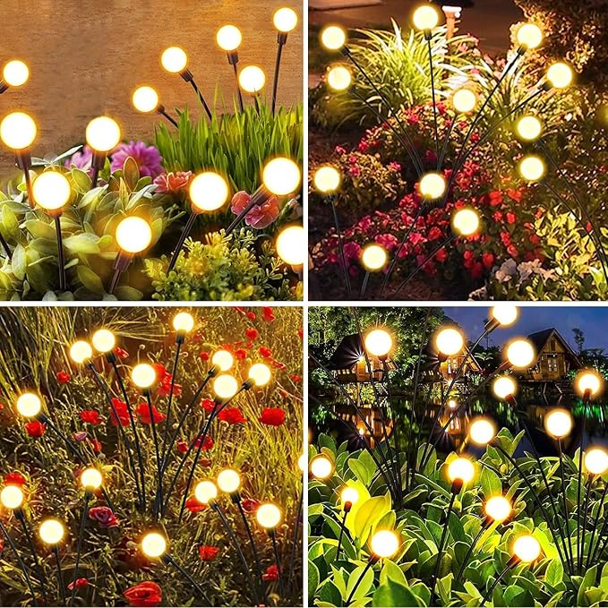 SOLARBABY Solar Garden Lights New Upgraded Solar Swaying Light Sway by Wind Solar Firefly Lights Outdoor Waterproof for Landscape Pathway Patio Yard Walkway Decoration Warm White