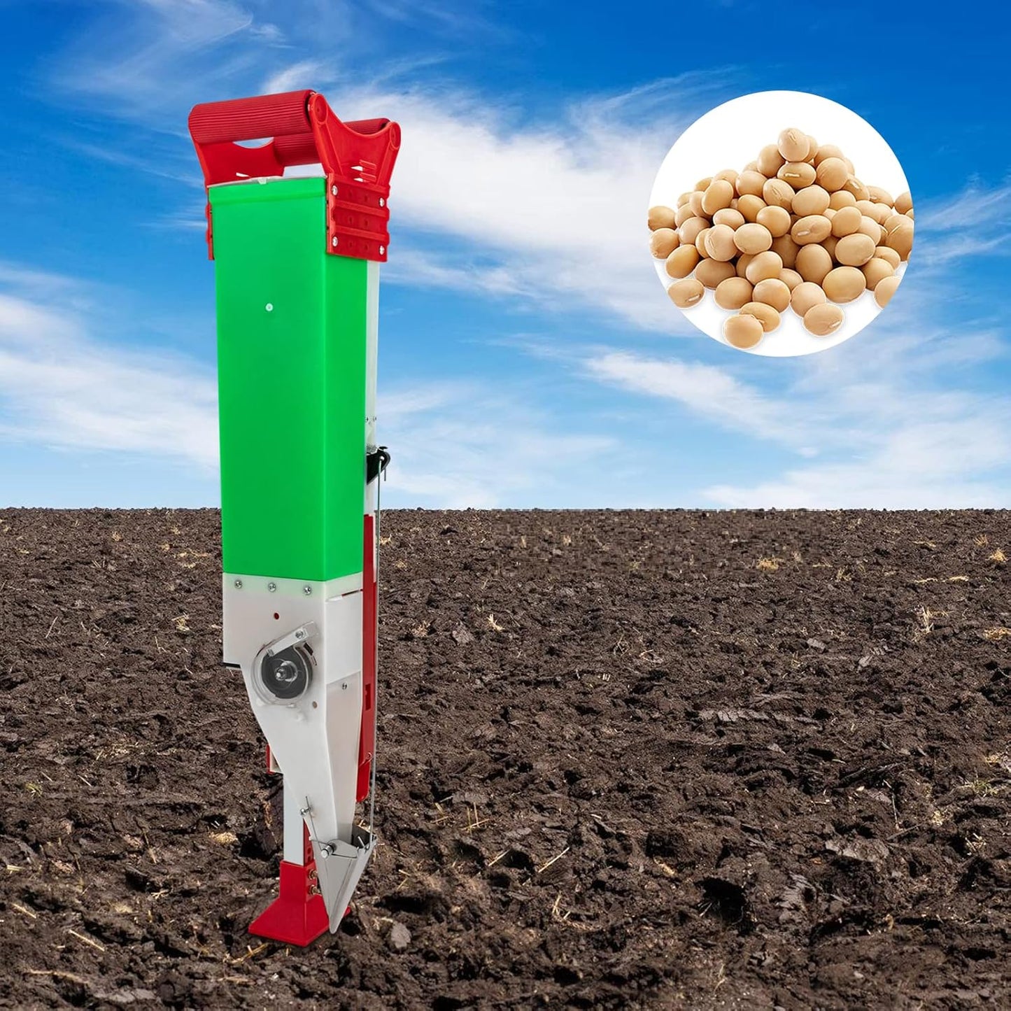 Stand-Up Manual Seeder, Adjustable Depth & Height Hand Planter Precision Sower Seed Dispenser Small Seed Distributing Tool with Interchangeable Mold for Corn Soybean Peanut Garden Planting